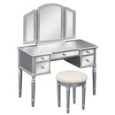 43" Dressing Table Set with Mirrored Drawers and Stool, Tri-fold Mirror, Makeup Vanity Set for Bedroom, Silver