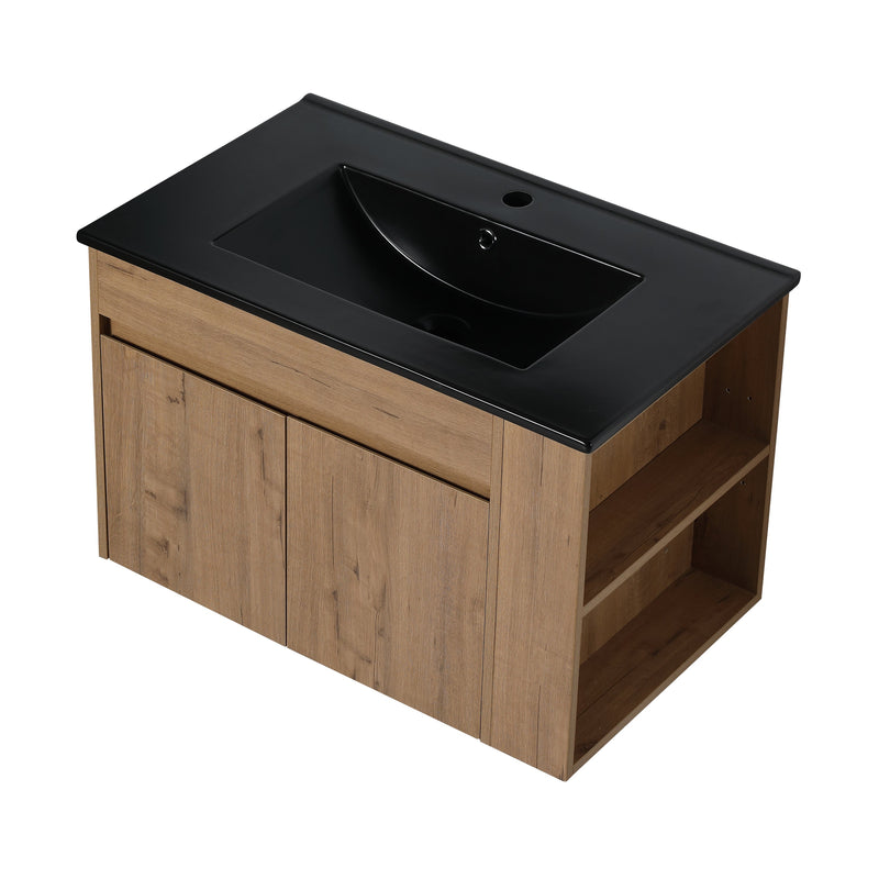 30 Inch Bathroom Vanity With Black Ceramic Basin and Adjust Open Shelf (KD-PACKING)