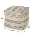 Western - Handcrafted Fabric Pouf, Durable - Natural / Blue by HouseOfZazla