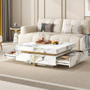 Modern Square Marble Textured Coffee Table with 4 Drawers