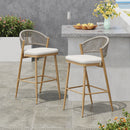 Outdoor Bar Height Metal Frame Counter Stools with Scallop-Shaped Backrest & Water-Resistant Cushions by HouseOfZazla