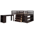 Loft Low Study Bed With Cabinet, Shelves And Rolling Portable Desk, Multiple Functions
