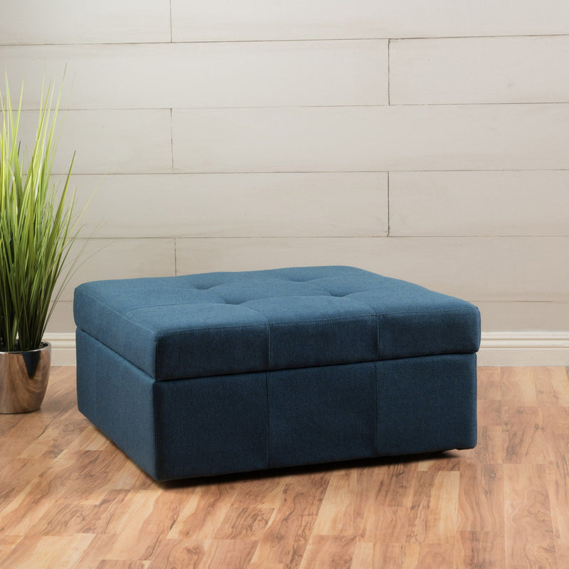 Flip Top Ottoman With Tufted Waffle Stitch And Rolling Casters - Navy Blue, photo 2 of 9