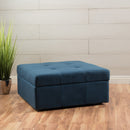 Flip Top Ottoman With Tufted Waffle Stitch And Rolling Casters - Navy Blue by HouseOfZazla