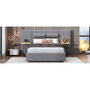 Full size upholstered platform bed with two outlets and USB charging ports on both sides, two bedside pillows, storage shelf, Velvet,Gray