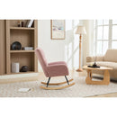 Modern Nursery Rocking Chair Upholstered Glider Chair with High Backrest Rocker Accent Armchair with Solid Wood Legs for Nursery Bedroom Living Room Teddy(Pink)