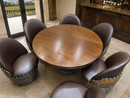 Whiskey & Wine Barrel Game Table Set — Poker Top and Dining Top Included, 6 Chairs