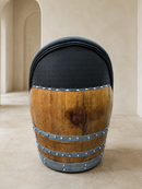 Whiskey & Wine Barrel Lounge Chair — Hidden Storage, Memory Foam, Checkered Gray Upholstery (Limited)