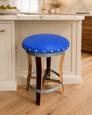 Whiskey & Wine Barrel Stool — Memory Foam, Sea Blue Upholstery (Limited)
