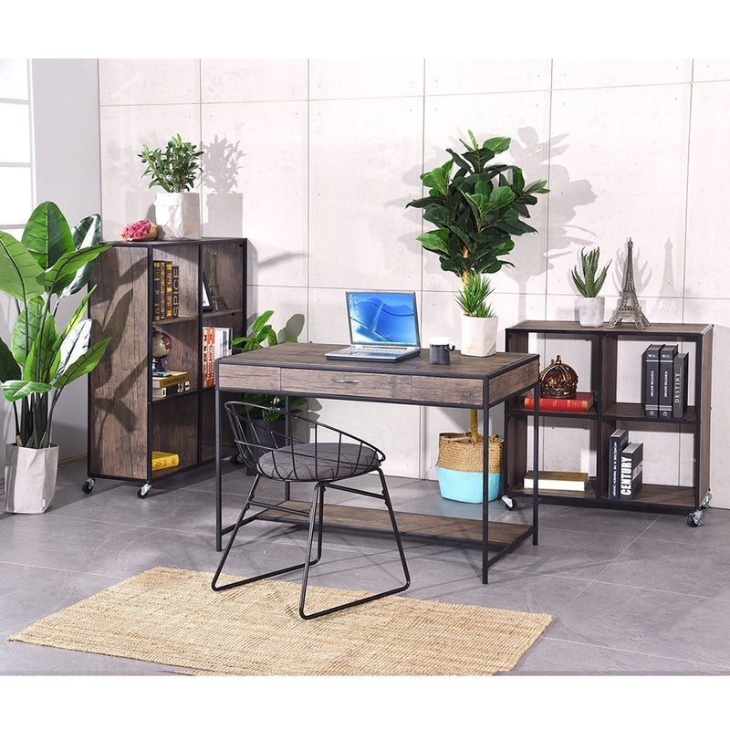 43.3" W x 21.6"D x 29.3" H Computer Desk with One Drawer, Walnut & Black