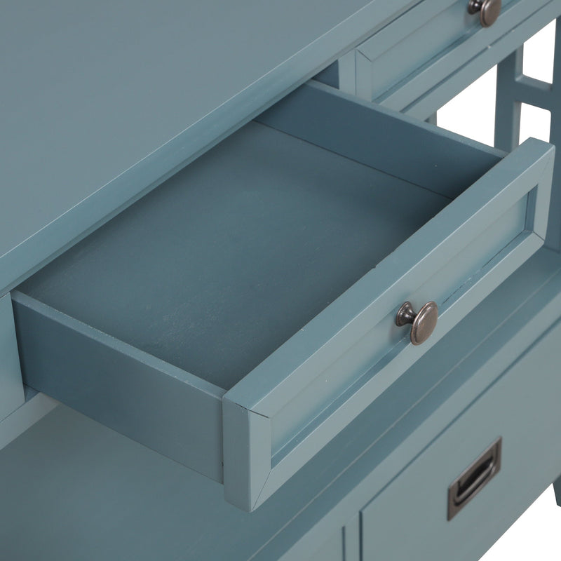 36" Farmhouse Pine Wood Console Table Entry Sofa Table with 4 Drawers & 1 Storage Shelf for Entryway Living Room Bedroom Hallway Kitchen (Blue)