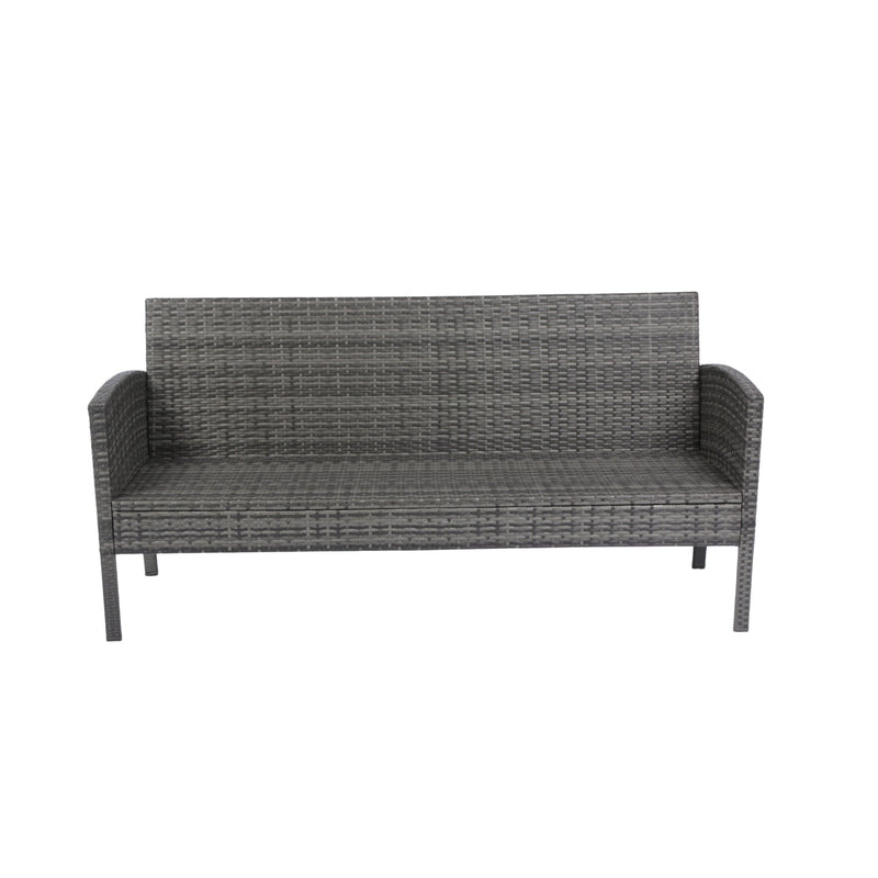 6 Piece Patio Wicker Sectional Set Patio Backyard Conversation Set Grey Wicker + Dark Grey Cushion