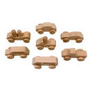 7 Pcs Natural Wooden Cars Set with 3 Peg Dolls