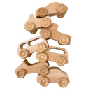 7 Pcs Natural Wooden Cars Set with 3 Peg Dolls