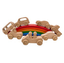 7 Pcs Natural Wooden Cars Set with 3 Peg Dolls