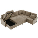 U-Shaped Sectional Sofa Bed With Storage, Charging Ports, And Cup Holders - Brown by HouseOfZazla
