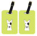 Checkerboard Lime Green Bull Terrier Luggage Tag