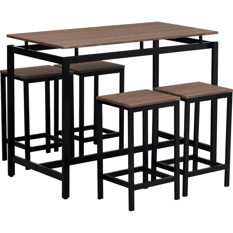 5-Piece Compact Bar Table Set with Table and Stools - Modern Industrial Design, Space-Saving Furniture for Dining Room and Breakfast Nook (Dark Brown)