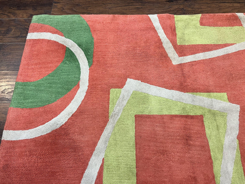 Abstract Rug 6x9, Modern Contemporary Rug, Red-Orange Green