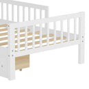 Bed With Headboard Storage Rack, 2 Under Bed Drawers, 3 Side Guardrails For Safety by HouseOfZazla