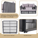 2-Piece Outdoor Sunbed and Coffee Table Set, Patio Double Chaise Lounger Loveseat Daybed with Clear Tempered Glass Table for the patio, poolside (Grey Cushion + Dark Grey Rope)