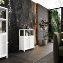 Bamboo Large Capacity Storage Cabinet With Shelves For Bathroom And Living Room - White