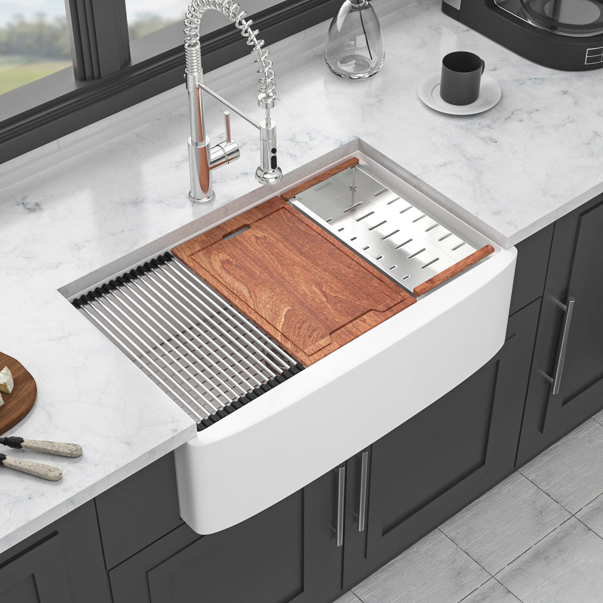 Classic Ceramic Farmhouse Sink Workstation Single Bowl With Durable Finish, photo 6 of 40