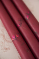 Floral Inlaid Tapered Candle in Burgundy - Set of 3