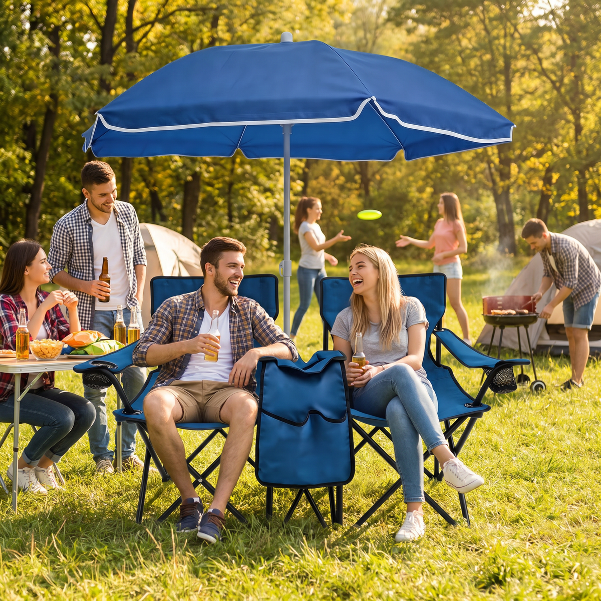 Portable Double Folding Beach Chair Set with Umbrella, photo 8 of 10