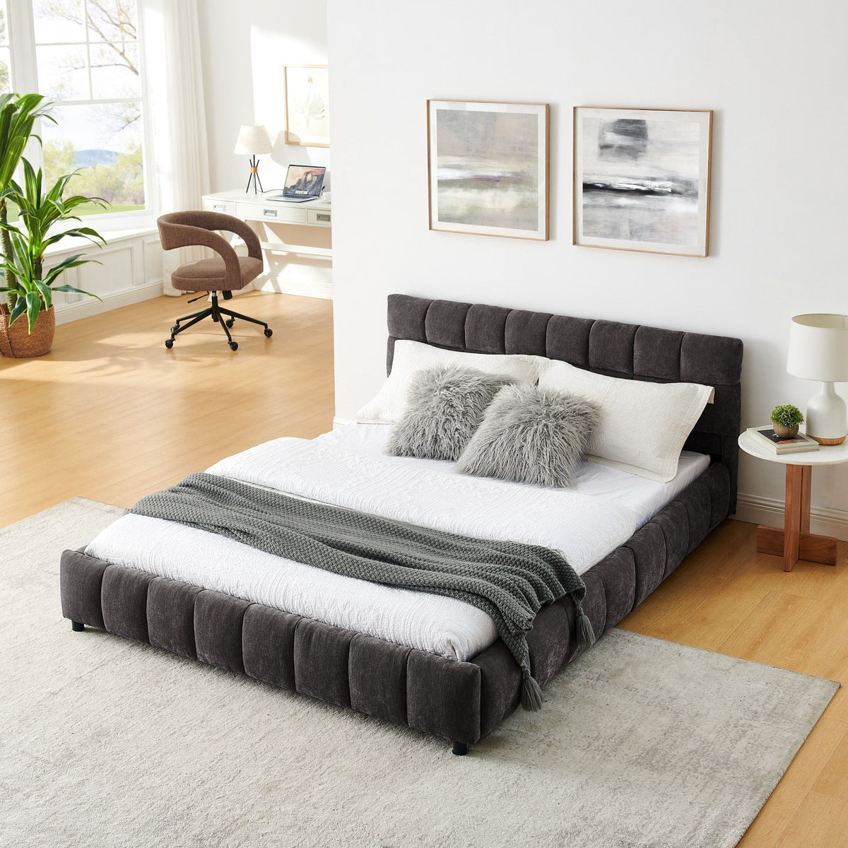 Modern Platform Bed Frame With Thick Fabric, photo 11 of 33