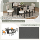 Dining Table Set With 6 Upholstered Chairs, Rectangular Table With Cutout Legs