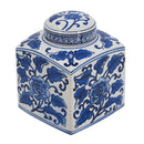 5x5x8' Hand Painted Square Canister with Blue and White Floral Pattern by HouseOfZazla