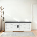 2 Tier Shoe Bench With Padded Seat, 2 Barn Doors And Adjustable Shelves, For Entryway And Living Room - White by HouseOfZazla