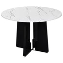 5 Piece Round Dining Table Set, Dining Table And 4 Upholstered Chairs For Dining Room, Kitchen Room, Living Room - White / Gray