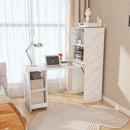 Stretchable Office Desk With Storage Shelves And Mobile Wheels, Foldable Design For Small Apartments - White Marble by HouseOfZazla