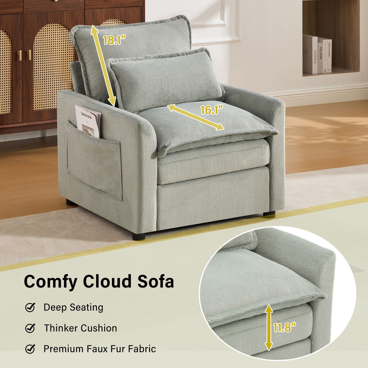 Modern Single Seat Accent Chair With Side Storage Pockets, photo 6 of 40