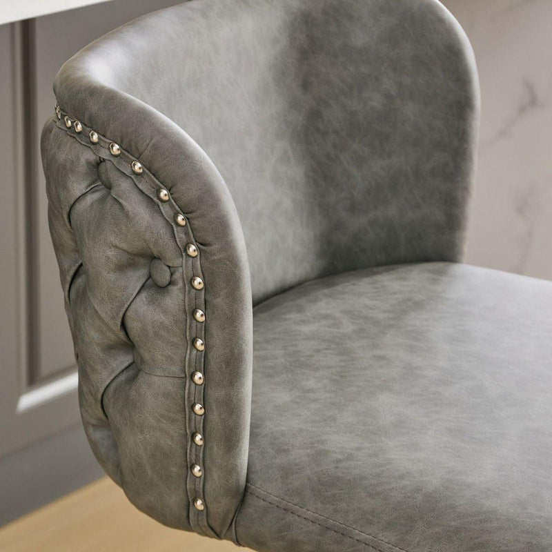 Swivel Barstools Adjusatble Seat Height With Chrome Base, Modern PU Upholstered Bar Stools with the whole Back Tufted, for Home Pub and Kitchen Island,Gray, Set of 2