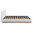 Elegant Boucle Upholstered Bed With Wood Grain Textured Solid Wood Base Frame