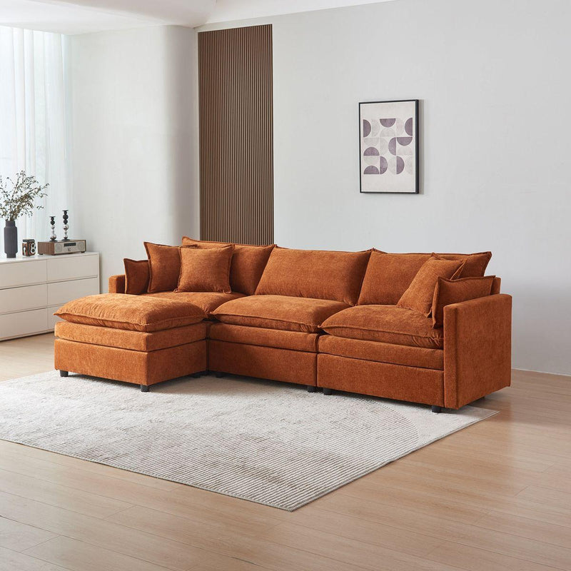 Modular L-Shaped Sectional Sofa with Ottoman, Chenille Fabric Sofa Couch, Comfy Upholstered Furniture for Living Room, Apartment, Studio, Office