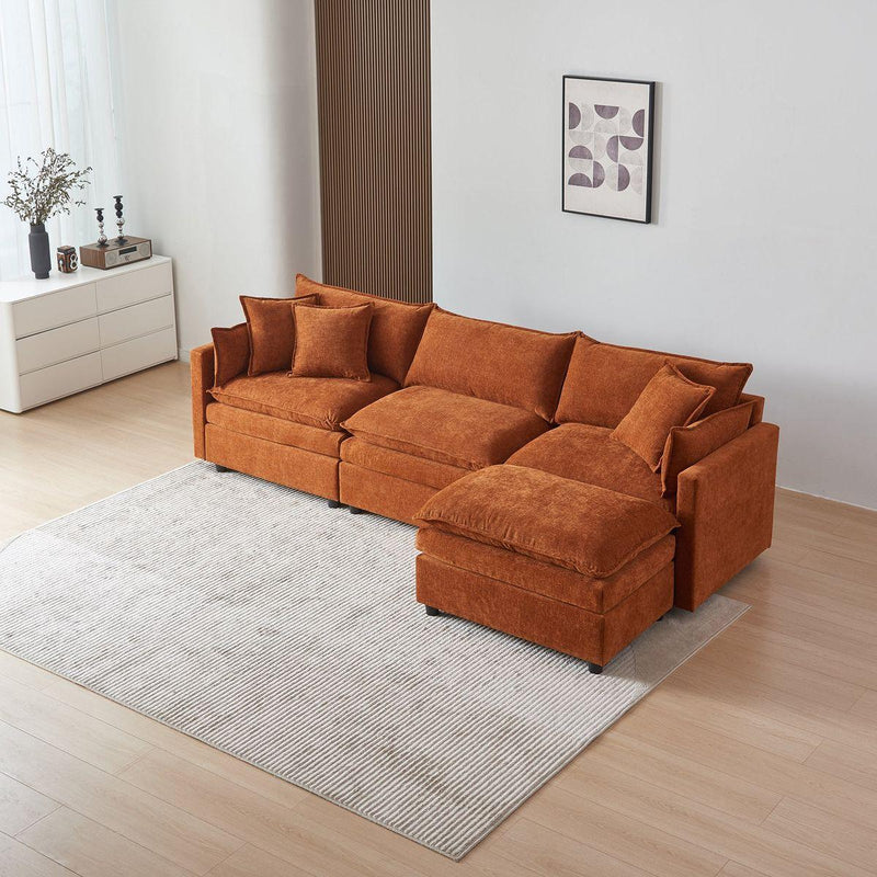 Modular L-Shaped Sectional Sofa with Ottoman, Chenille Fabric Sofa Couch, Comfy Upholstered Furniture for Living Room, Apartment, Studio, Office