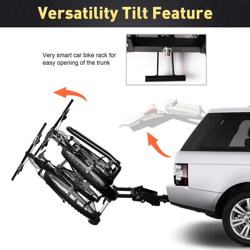 Foldable Hitch Bike Rack for 2 Bikes - 132 lbs Capacity, 360° Adjustable Arms, Smart Tilting, Fits 3.9'' Width Tires, SUV & Truck, 2" Receiver