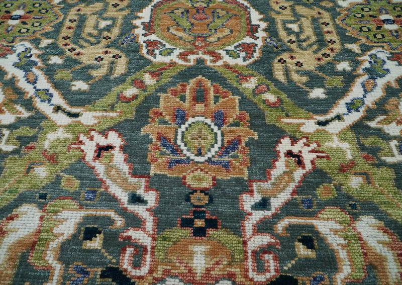 8' 2''x10' 2'' Hand Knotted LoomBloom Muted Turkish Oushak 100% Wool Transitional Oriental Area Rug Grayish Blue, Lime Color