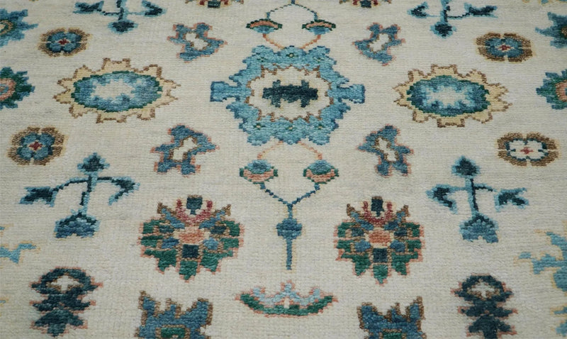 7'9''x9'11'' Beige, Aqua Hand Knotted LoomBloom Muted Turkish Oushak  100% Wool Transitional Oriental Area Rug