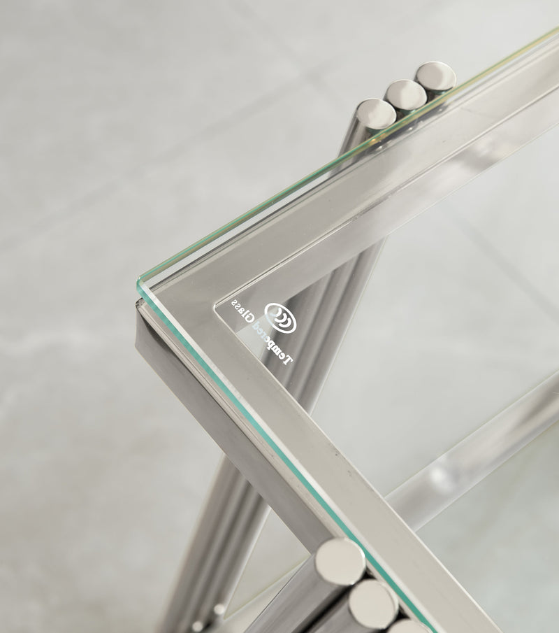 Modern Stainless Steel Coffee Table Set (Set of 2), Double-Layer Clear Tempered Glass Table Top, Coffee Table & End Side Table 2-Pieces Sets for Living Room Home Office, Silver
