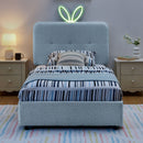 Upholstered Bed With Oversized Rabbit Ear Headboard, LED Lights & 4 Storage Drawers by HouseOfZazla