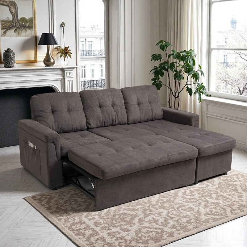 Upholstered Sleeper Sofa, L Shaped Sectional Couch with Reversible Storage, Convertible Corner Lounge Couches w/Pull Out Sofa bed for Living Room, Apartment,