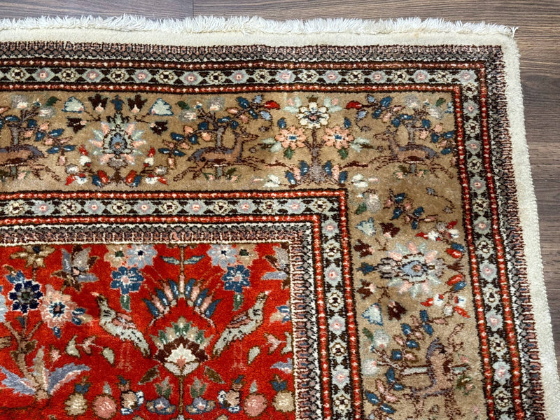 Persian Tabriz Rug 6x10, Burnt Orange and Tan, Animal Pictorials, Deer, Floral, Taba Tabae Carpet