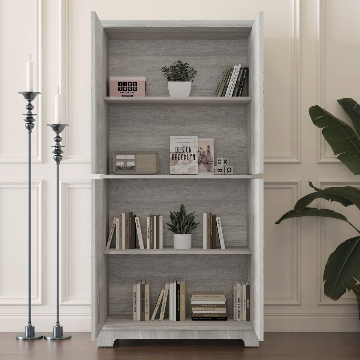 Modern Sideboard Buffet With 4 Mirrored Doors, Adjustable Shelves, photo 3 of 8