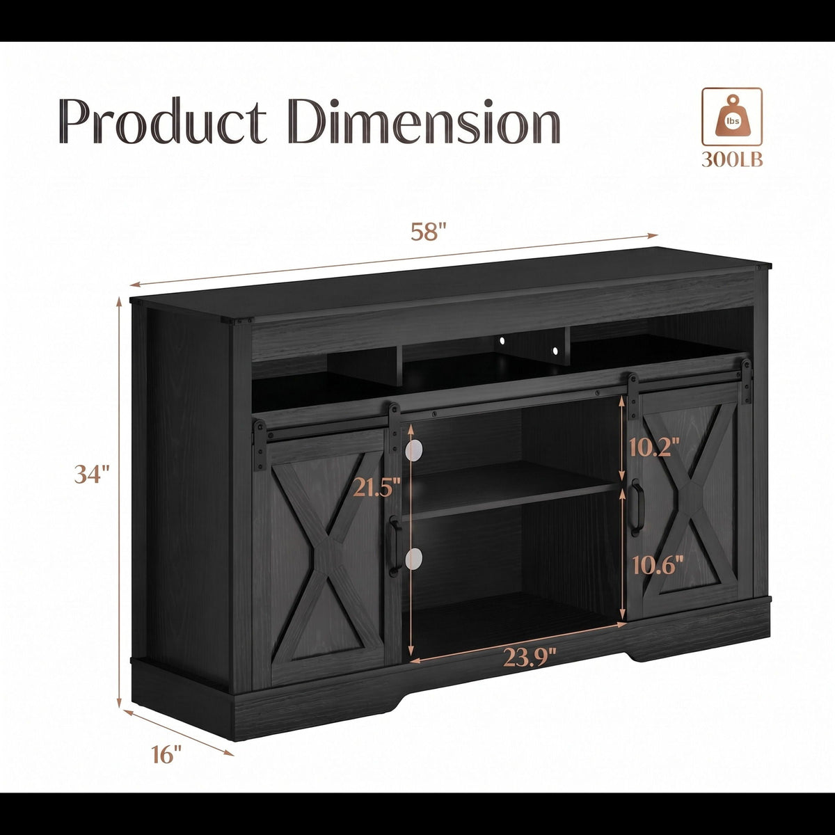 Farmhouse TV Stand With Sliding Barn Doors & Adjustable Storage, photo 5 of 40