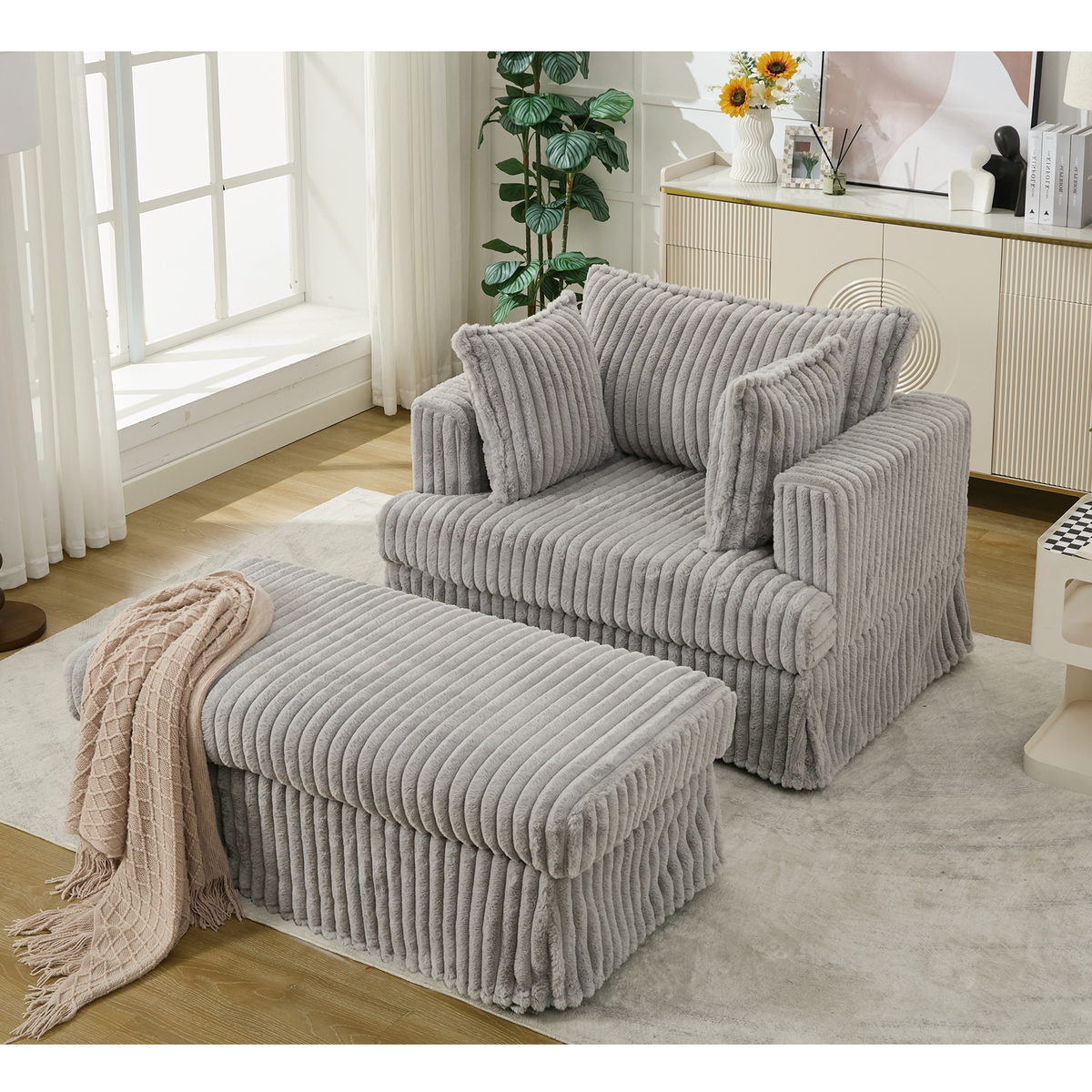 47.7'' Oversized Corduroy Chaise Longue with Ottoman, photo 8 of 10